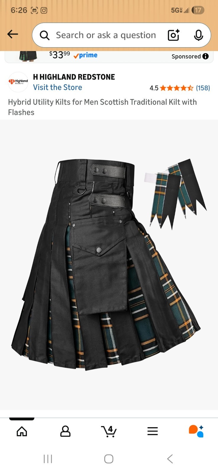 HIGHLAND REDSTONE Hybrid Utility Kilts for Men Scottish Traditional Kilt