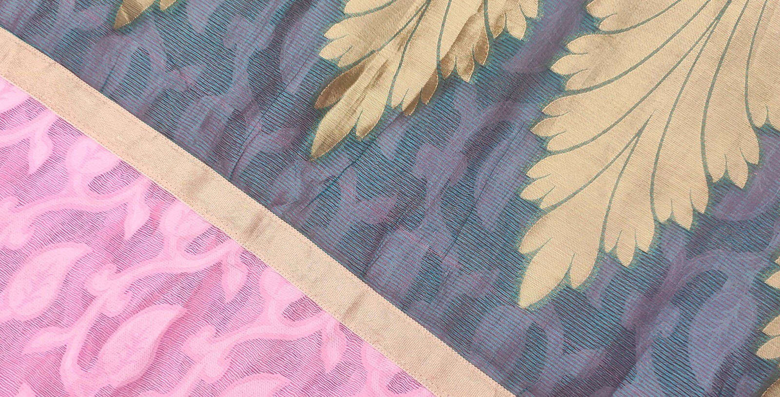 Vintage Pink Indian Saree Cotton Doria Woven Used 5 Yard Sari Craft Fabric 1883