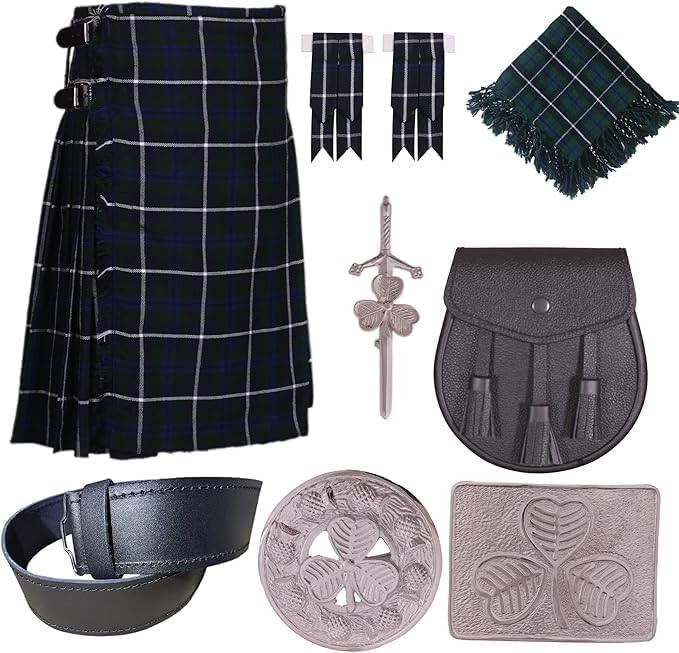 Scottish Traditional 8 Yards Tartan Kilt Outfit for Men (Blue Douglas, 48)