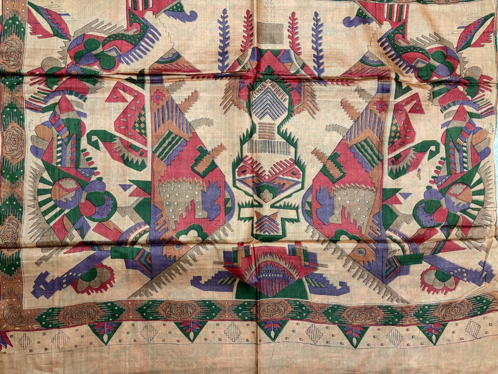 Vintage Tussar Silk Saree, Upcycled Printed Tussah Silk DIY Craft Fabric TS1037