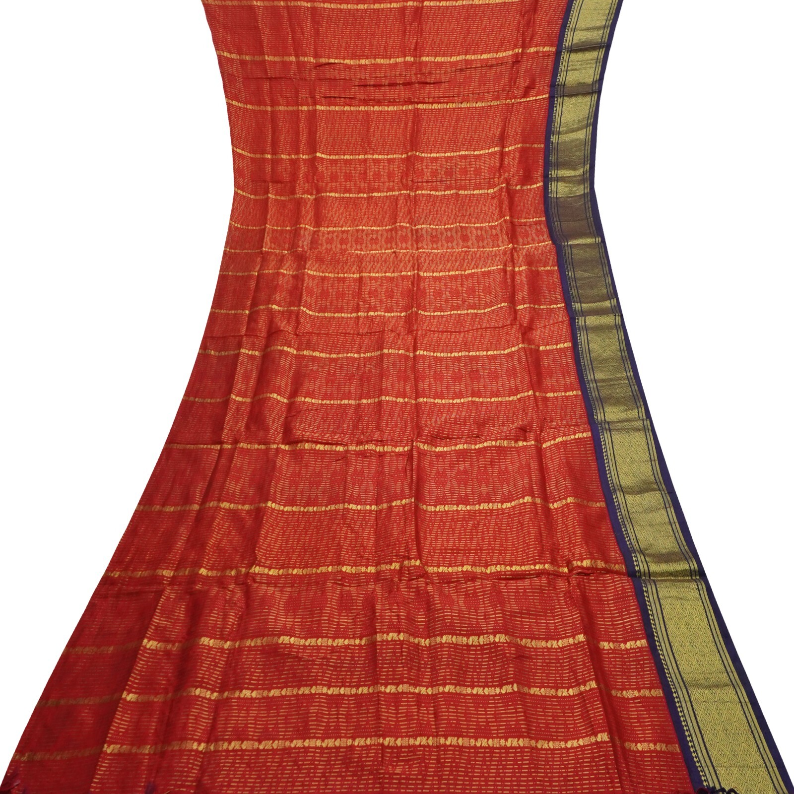 Vintage Red Sarees 100% Pure Kanjivaram Silk Zari Handwoven Brocade Sari Fabric