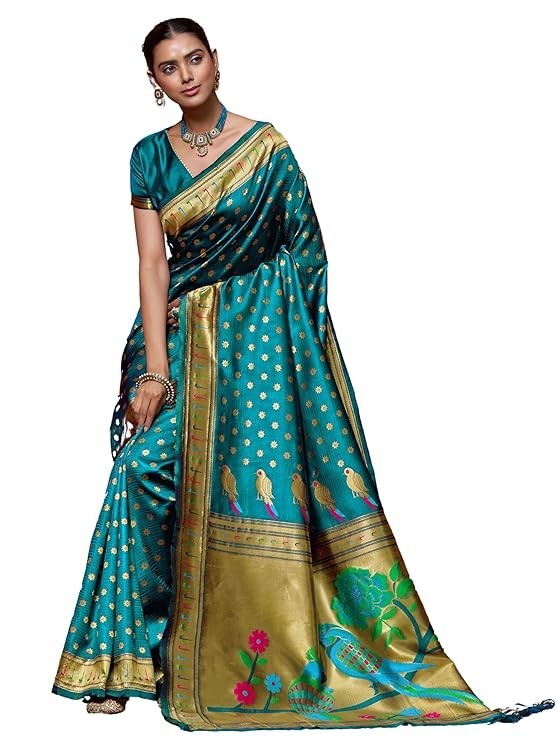 Women’s Silk Blend Woven Paithani saree With Blouse Piece | Wedding Saree Heavy