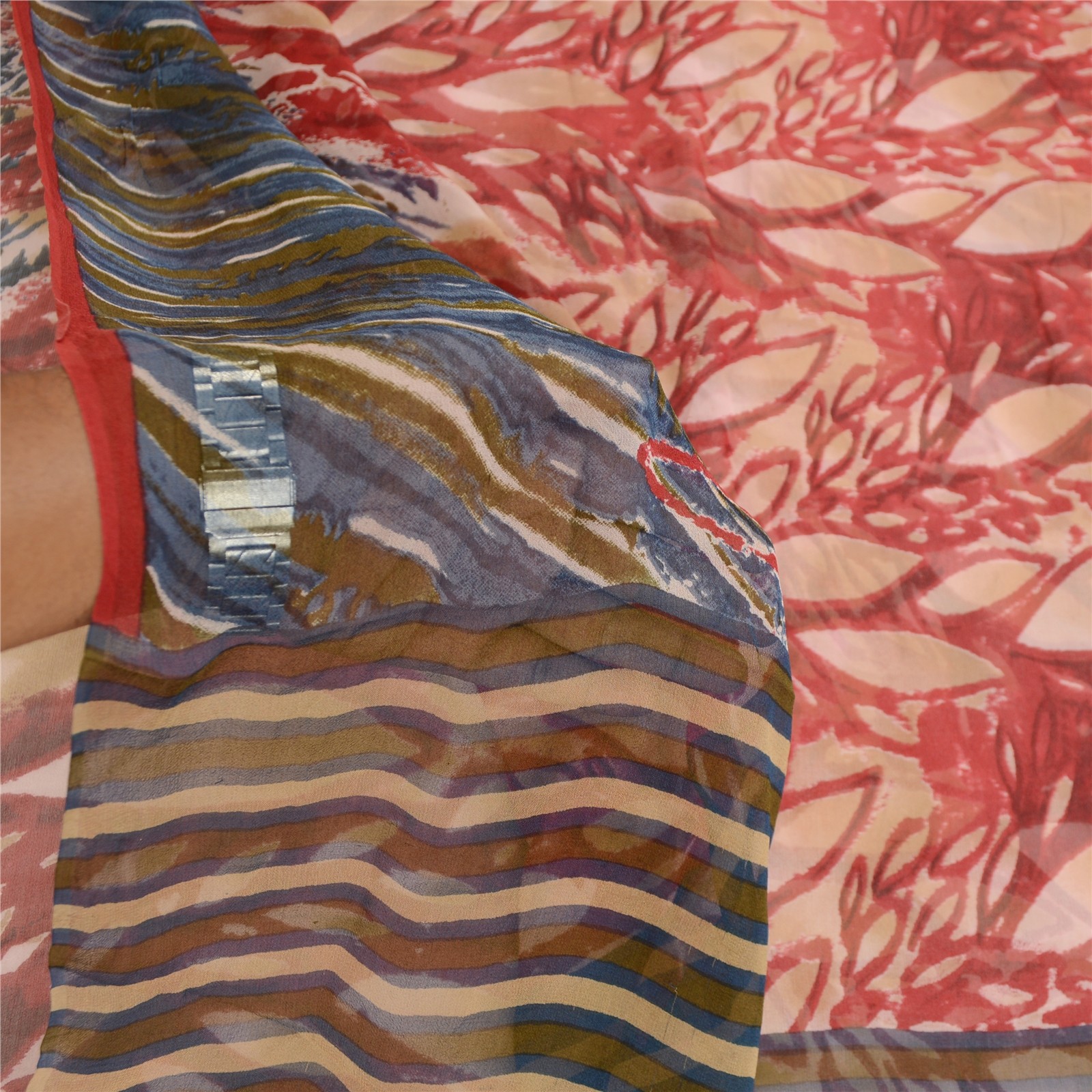 Sanskriti Vintage Dark Red Sarees Pure Georgette Printed Sari 6Yd Craft Fabric