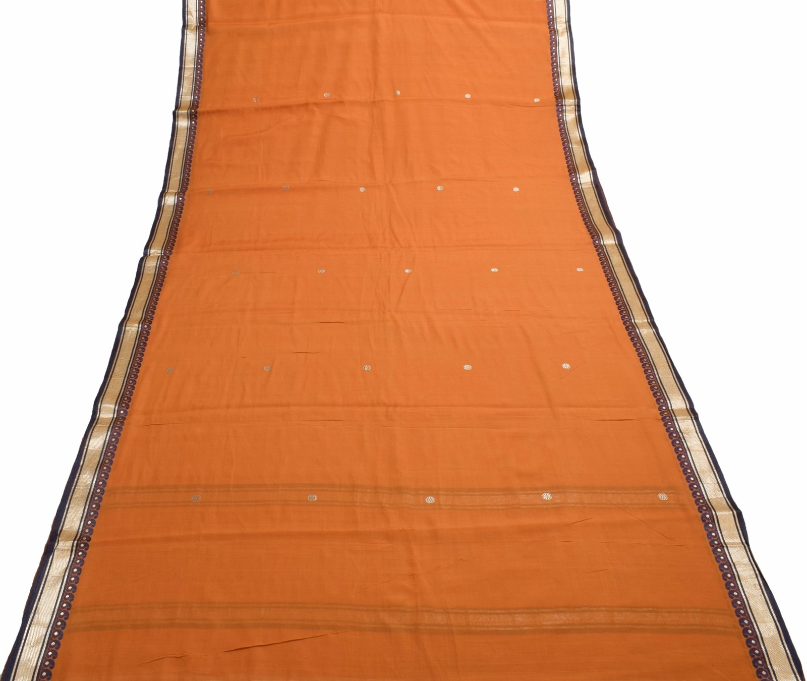 Sushila Vintage Rust 100%Pure Cotton Saree Zari Brocade Floral Sari Craft Fabric
