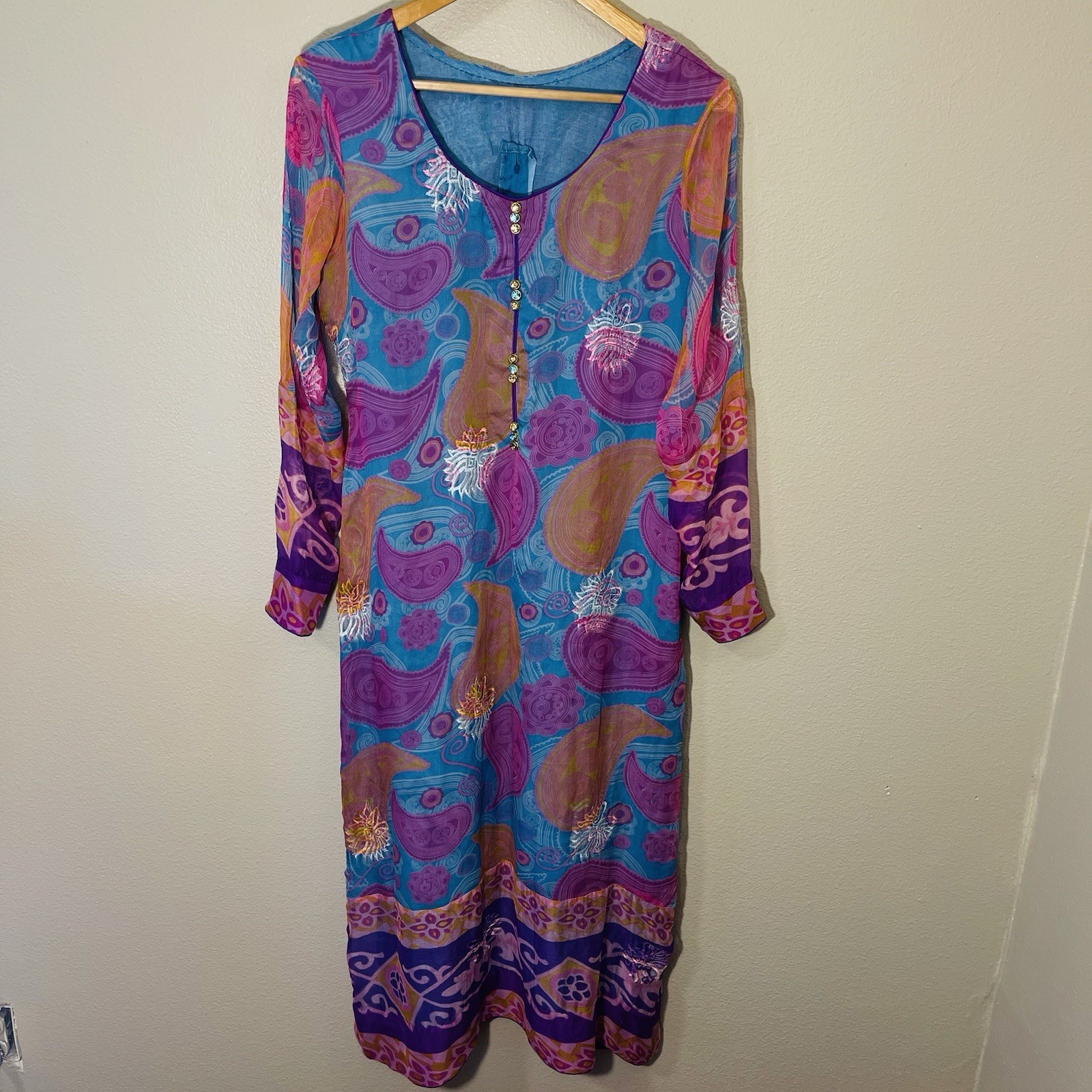 Women’s Dress Kurta Kameez Ethnic Wear Colorful Blue Purple Embroidered Sz S-M