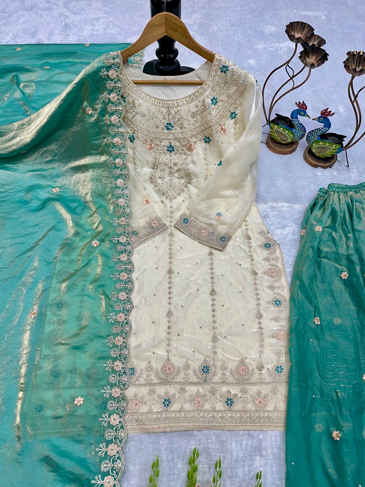 New Designer Silk Kurta Palazzo With dupatta For Wedding & Reception Wear
