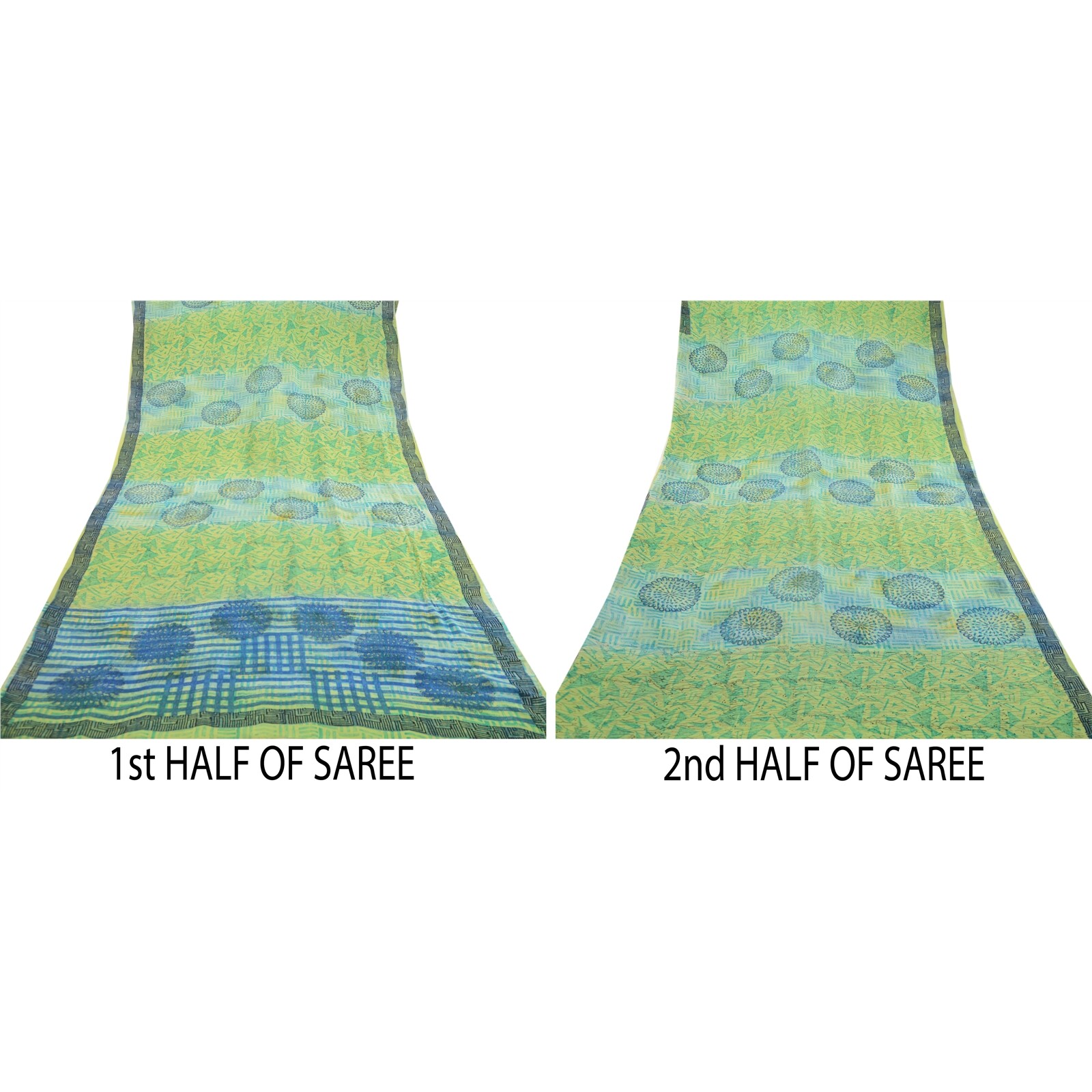 Sanskriti Vintage Saree Green Pure Georgette Silk Printed Sari Soft Craft Fabric