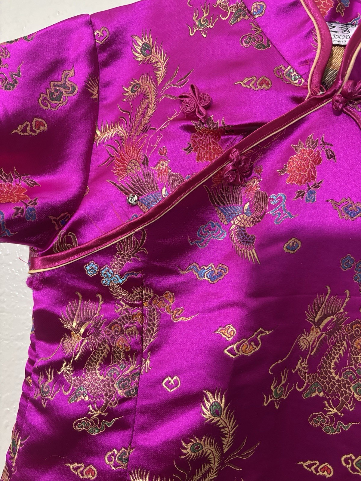 LINZHIYOU Girls Purple Satin Polyester Cheongsam Cheong-sam Dress Size 14