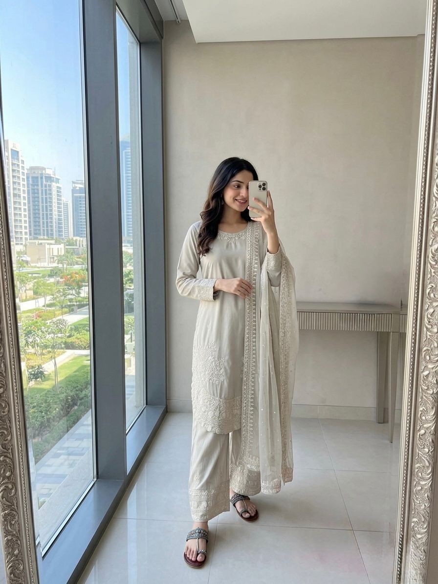 Collection Pur Natural Crepe Readymade Multi Top Palazzo With Dupatta For Women