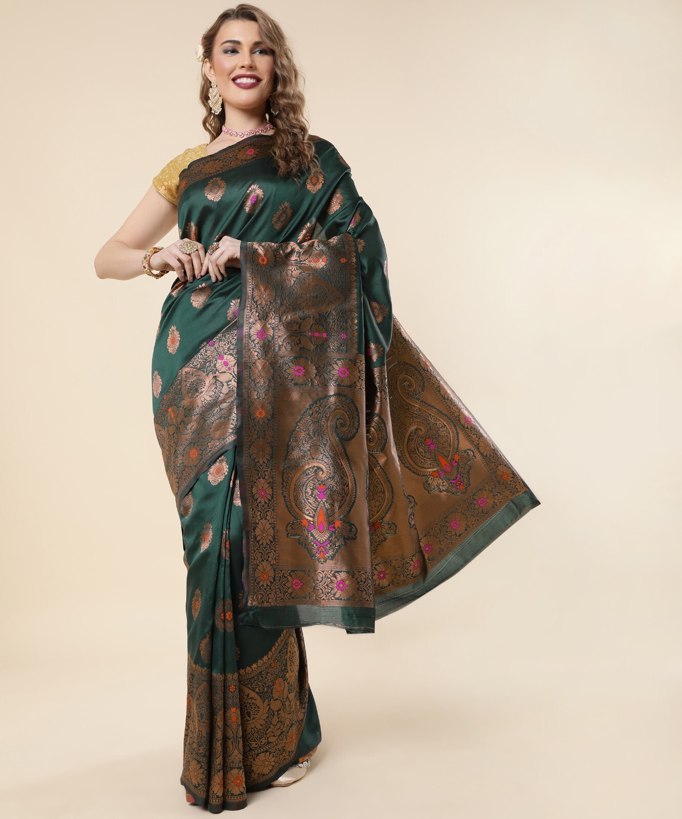 Areca Designer Jannat Silk Green saree blouses women Saree cut- 5.5 meter