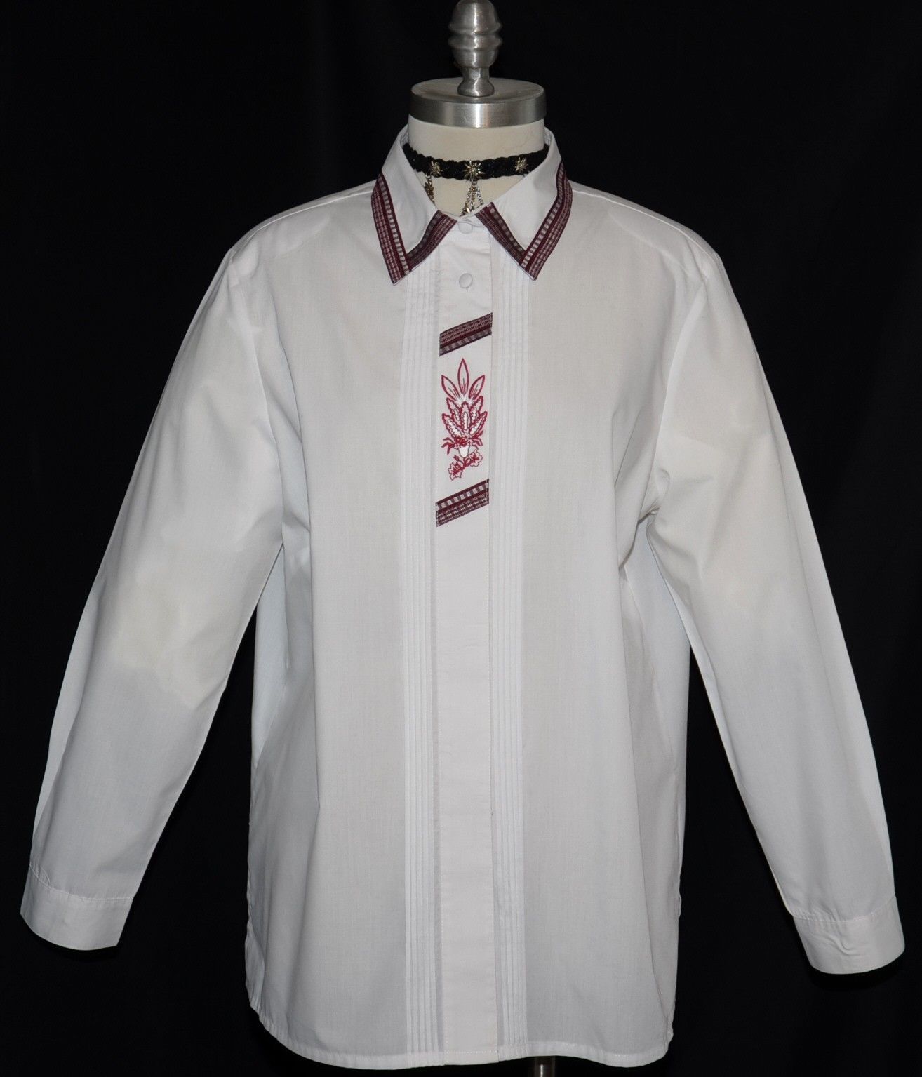 XL B47″ COTTON BLOUSE Shirt PINCH PLEATS + EMBROIDERY German Women Skirt Suit