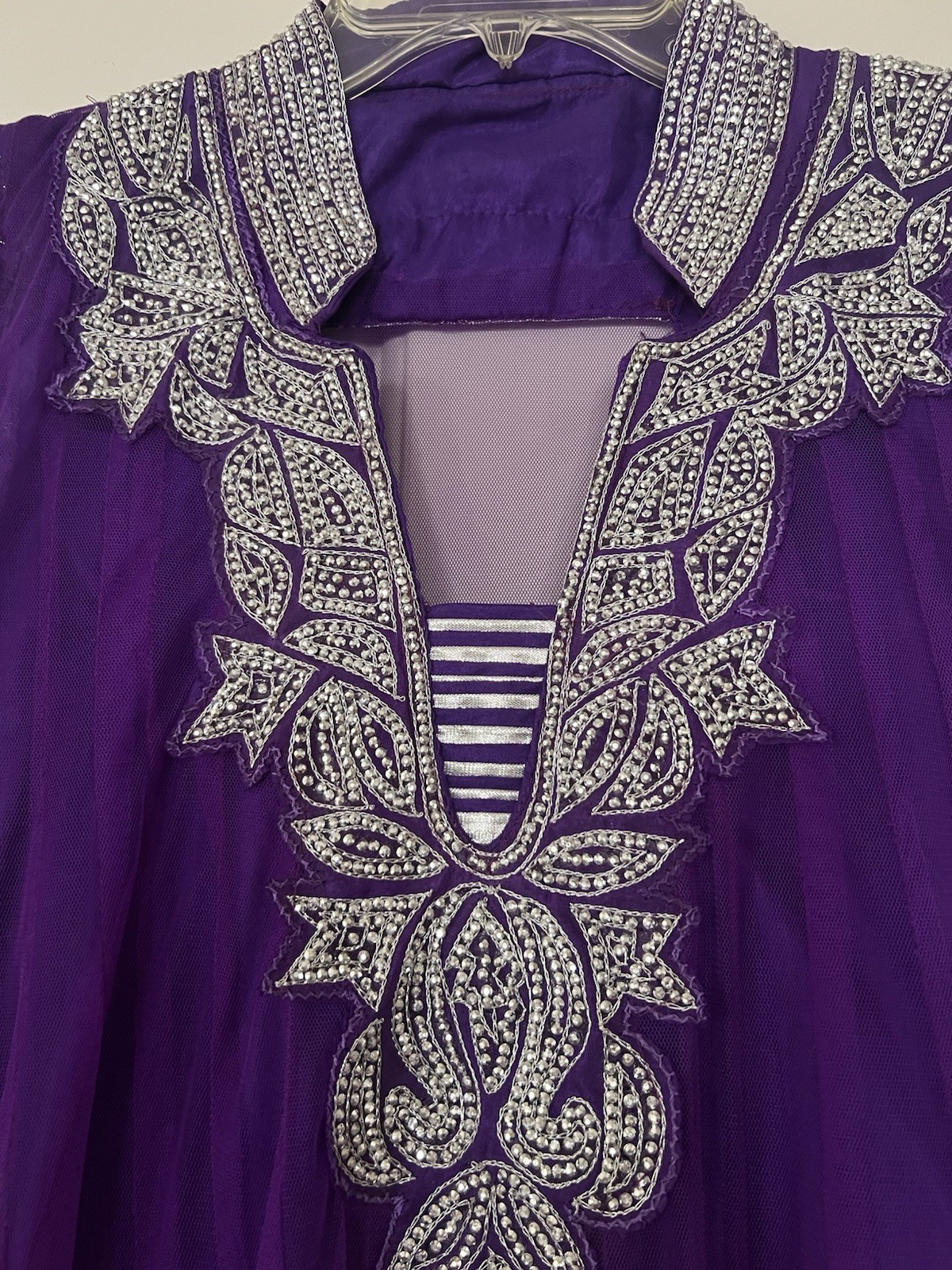 Handmade Custom Anarkali dress. Purple & Silver Embellished Size 11/12 India