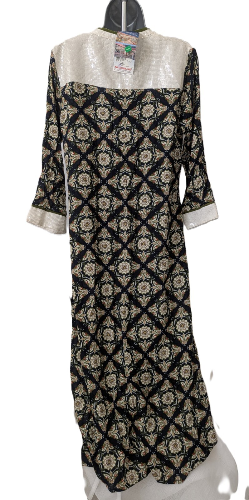 Indian Floral Butterfly Printed Cotton Kurta Kurti Top Tunic Blue Olive Sequin