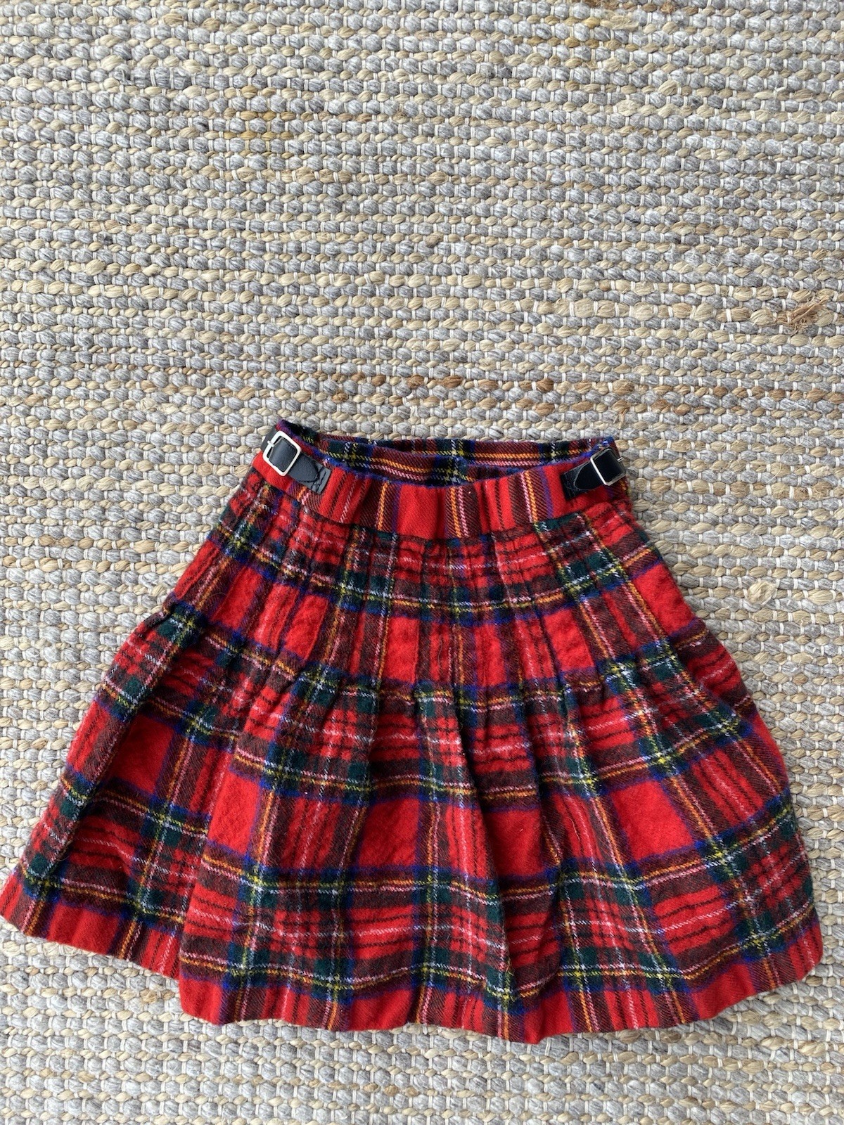 Kid’s Vintage Scottish Highland 100% Pure New Wool Plaid Kilt Size 7/8 w/ Belt