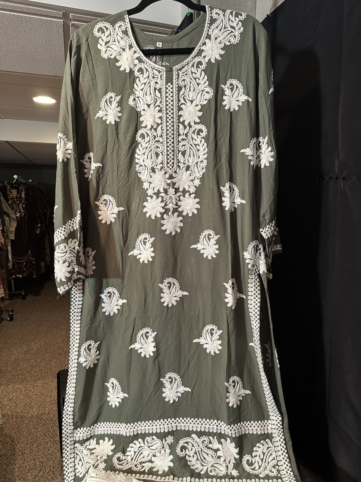 Beautiful soft linen Front & back emb-3 pc suit-emb plazo, laced dupatta-$44