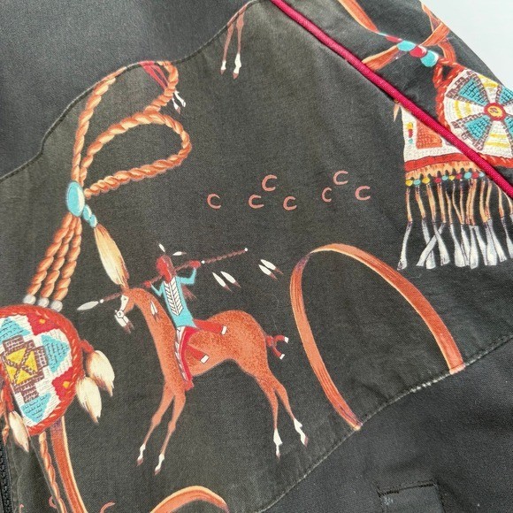 Vintage Bee Wild Bomber Jacket: Native American Pattern, Size L horses Indian