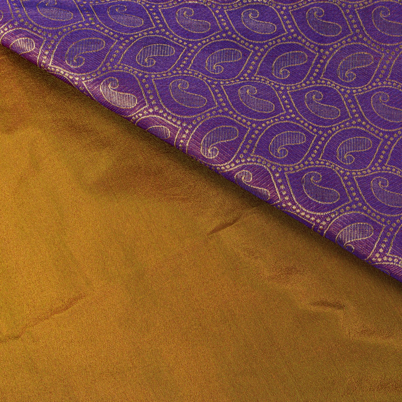 Sanskriti Vintage Saree Yellow-Purple Art Silk Brocade Zari Hand Woven Sari 5+Yd