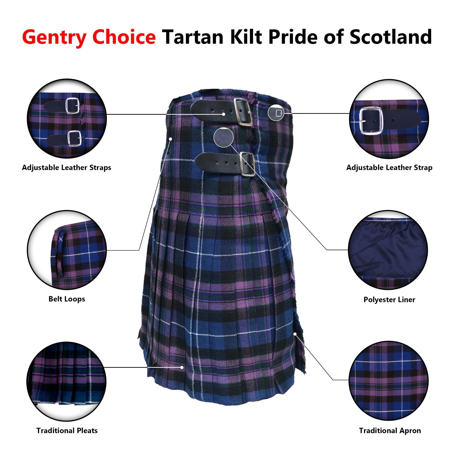 Tartan Kilt Pride of Scotland 8 Yards Scottish Outfit Highland Kilt Clan Dress
