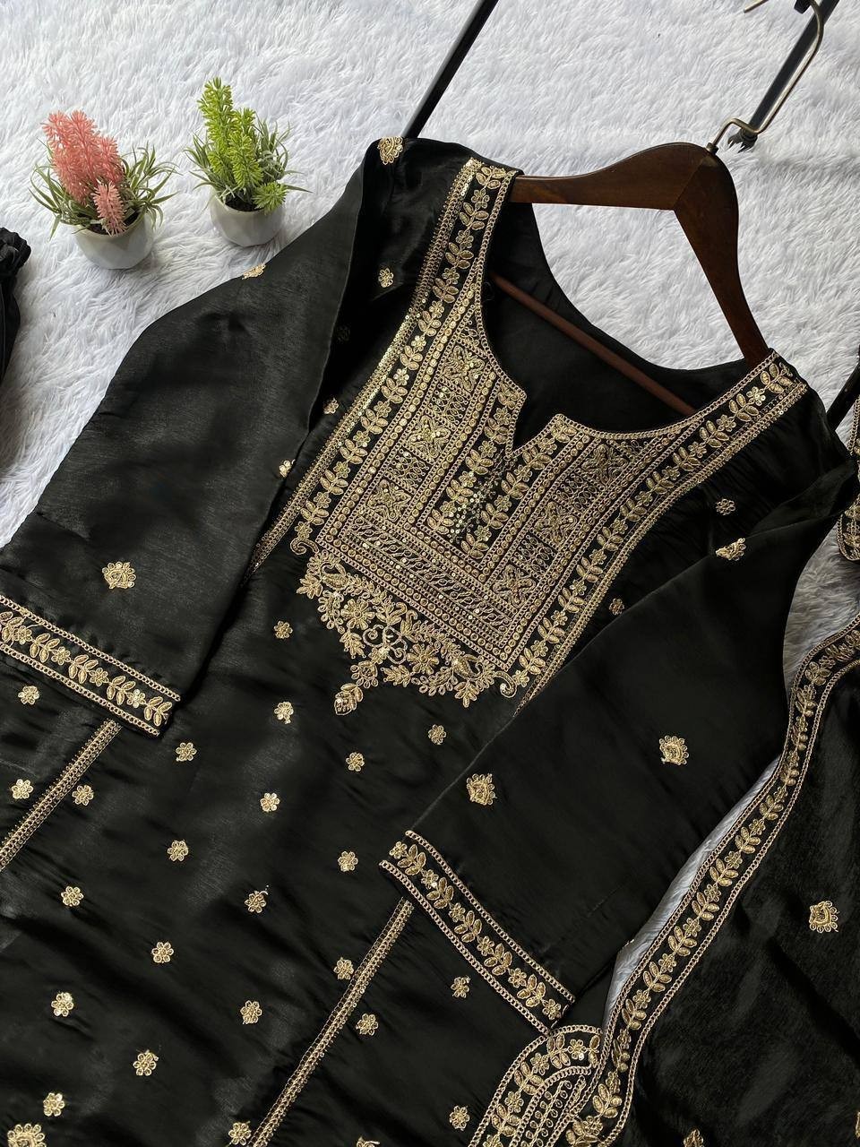 New Presenting Black Heavy Silk Top Palazzo With Dupatta For Wedding Wear