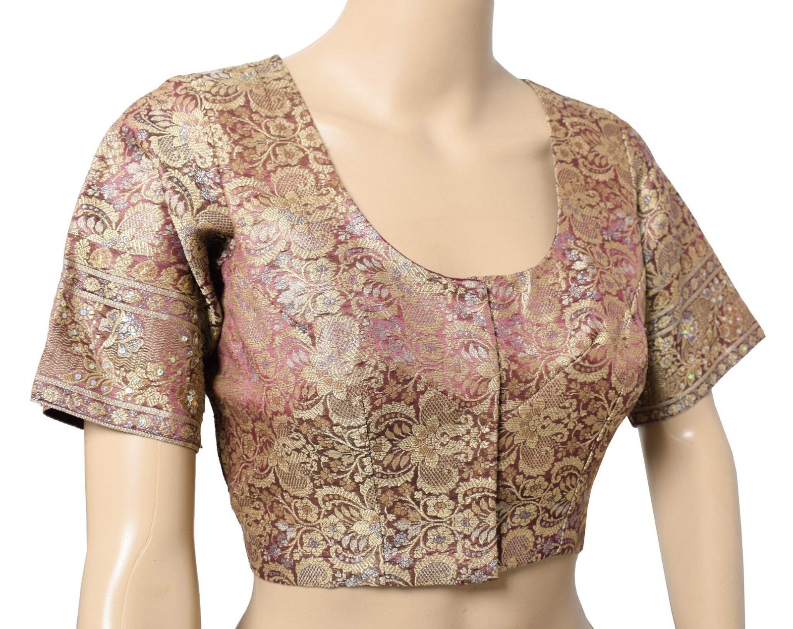 Sushila Vintage Banarasi Sari Blouse Zari Brocade Art Silk Woven Floral Choli36″
