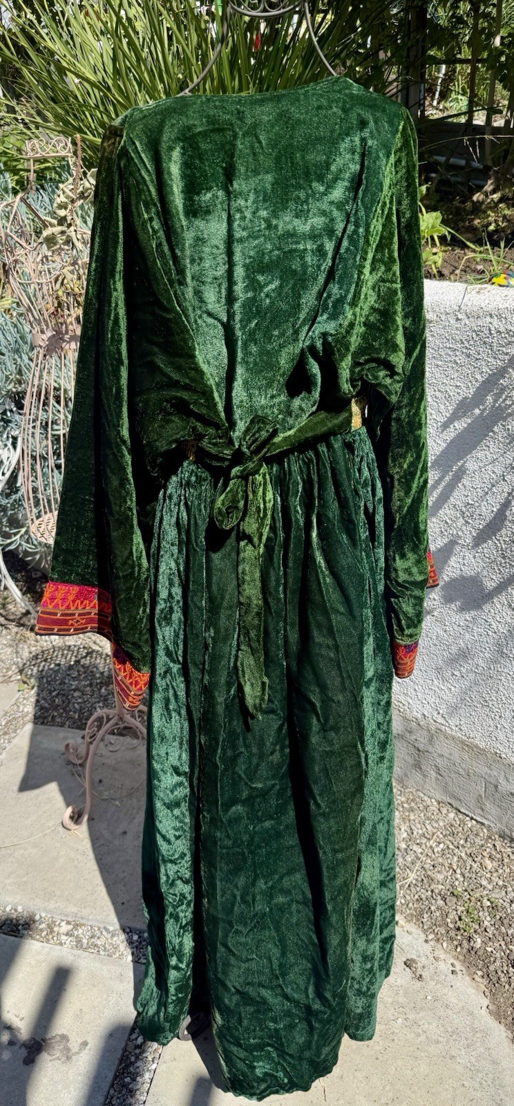 Vtg 1970s Afghani KUCHI Tribal VELVET Ceremonial MAXI DRESS Hand Embroidered SM