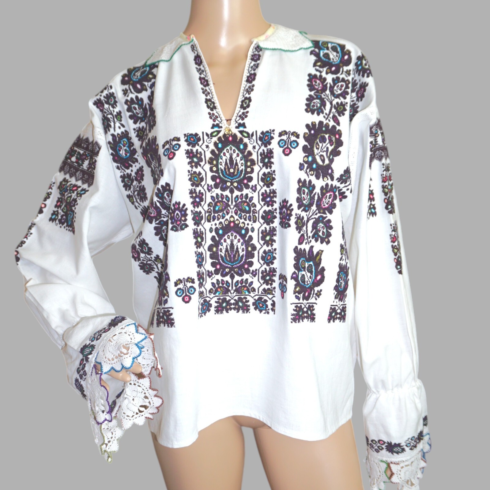 Crotian folk blouse from Romania – Old Handmade traditional blouse size M-L