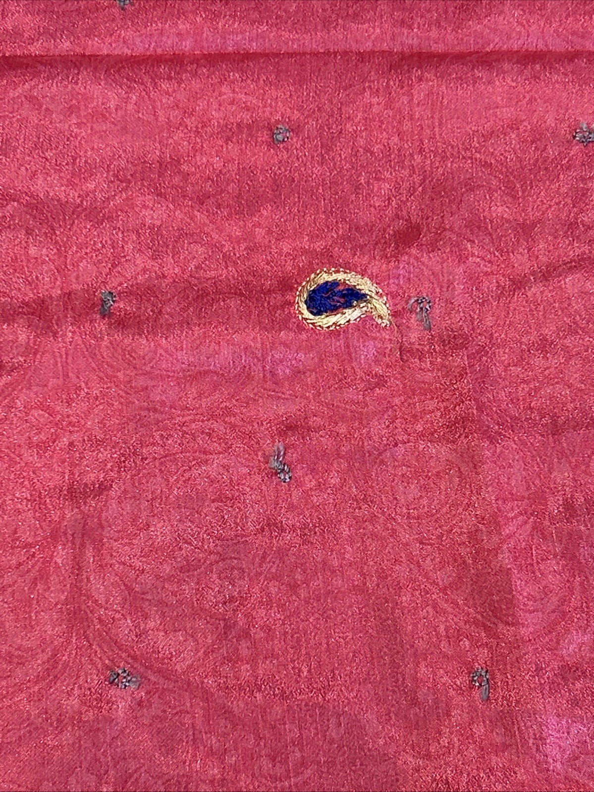 Vintage Pink w/ Blue Drop Sarees Pure Silk Floral Paisley Gold