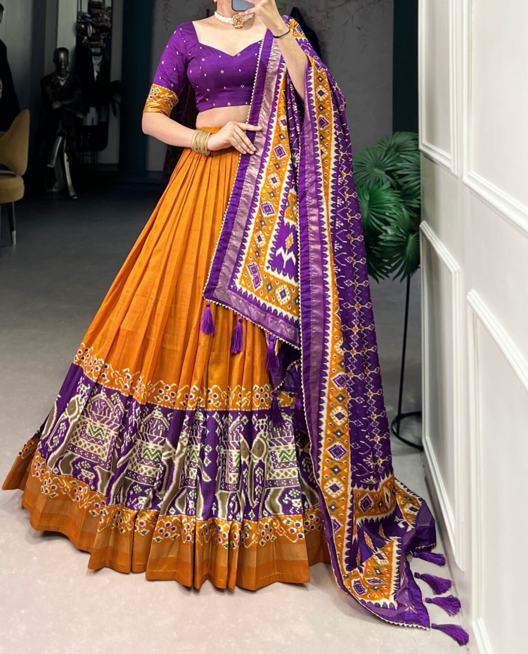 Beautiful Mustard Yellow Tussar Silk Lehenga Choli With Dupatta For Women