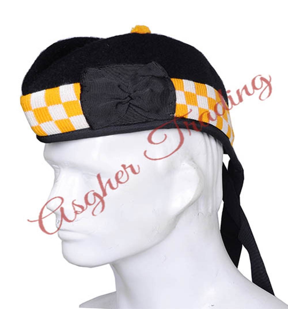 Scottish Military Traditional Kilt Cap – 100% Wool Glengarry Diced HatsCap