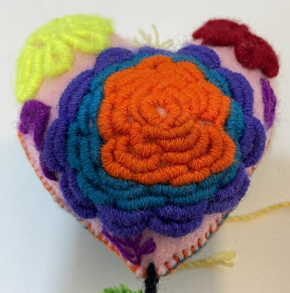Handmade Hand Embroidered Mexican Felt Flowers Pom Pom Tassel Charm Ornament 7.5
