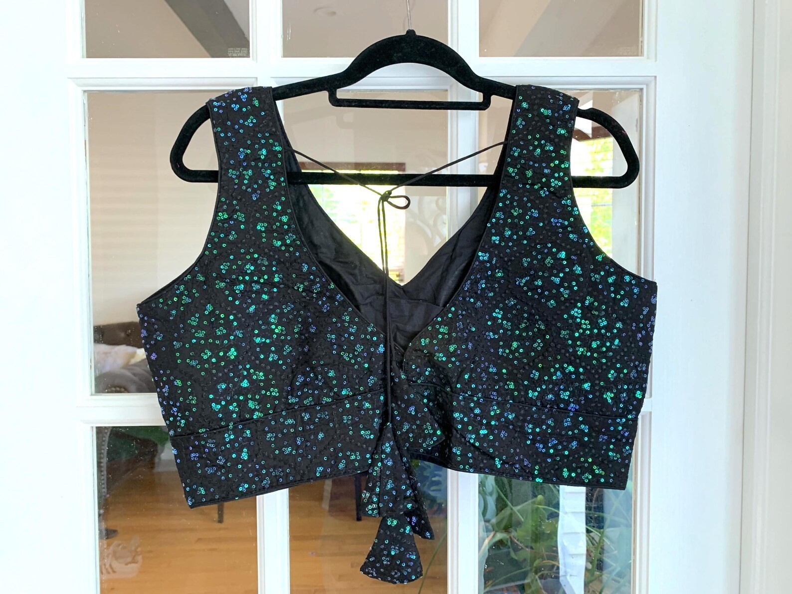 Black Embroidered Green Sequin Partywear Readymade Choli Blouse Saree Lehenga