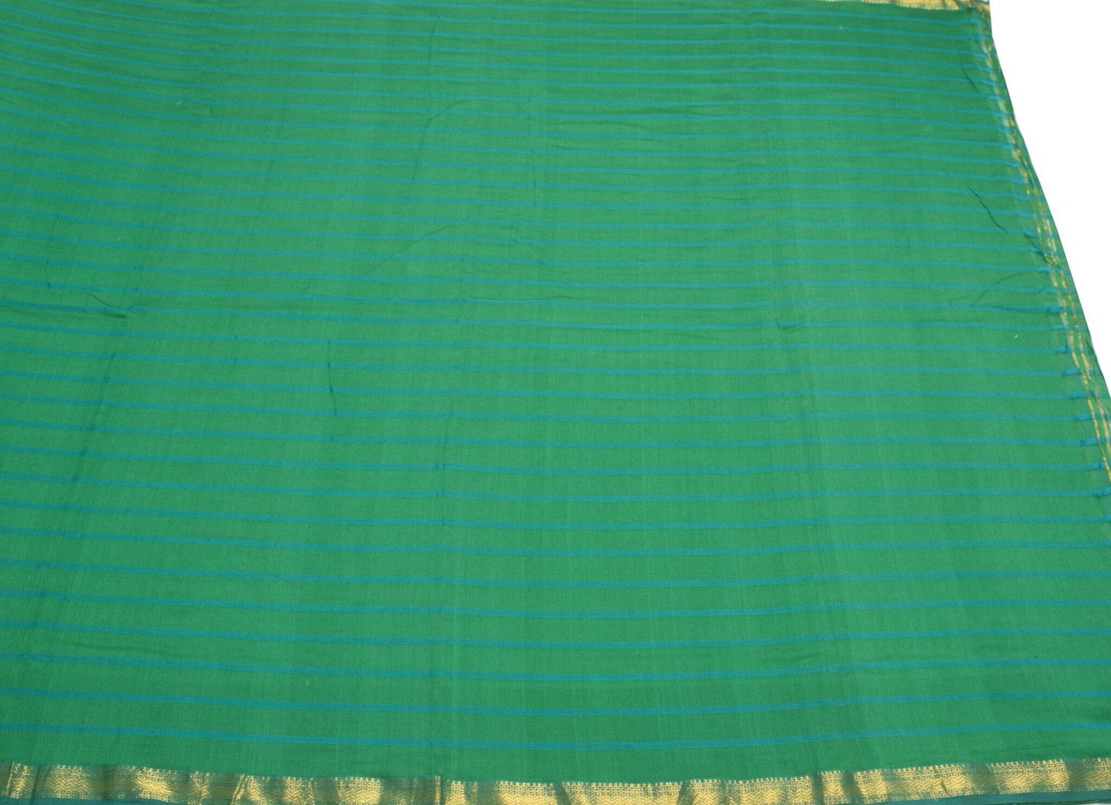 Sushila Vintage Green Saree Pure Cotton Silk Stripes Woven 6 Yard Sari Fabric