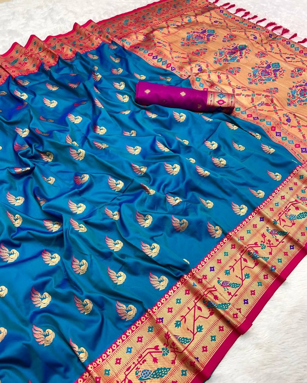 Bridal Paithani Silk Saree With Golden Zari Weaving Traditional Maharashtrian