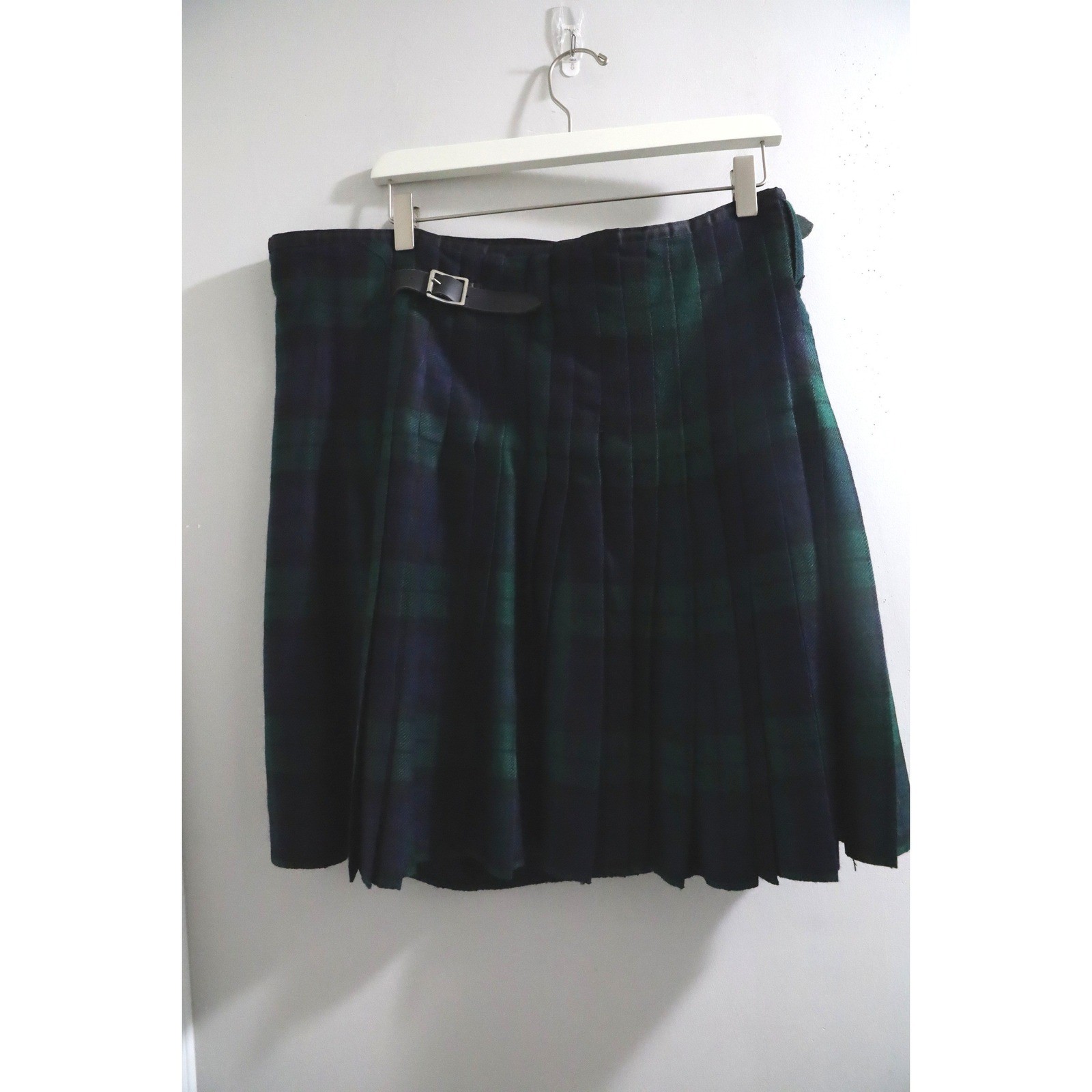 The Celtic Croft Black Watch Tartan Kilt Navy Green Plaid Leather Buckle Straps