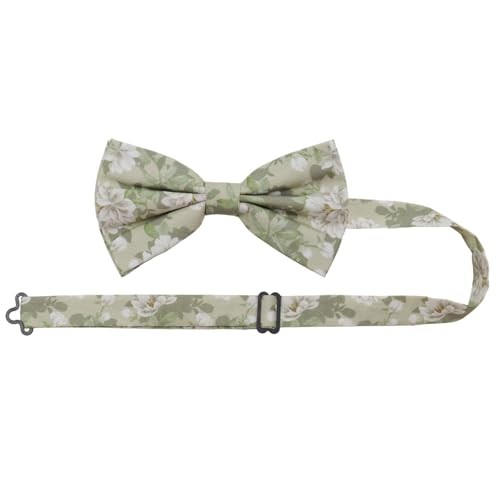 Floral Bow Ties for Men Women, Cotton Mens Bow Tie Flower Light Green Floral