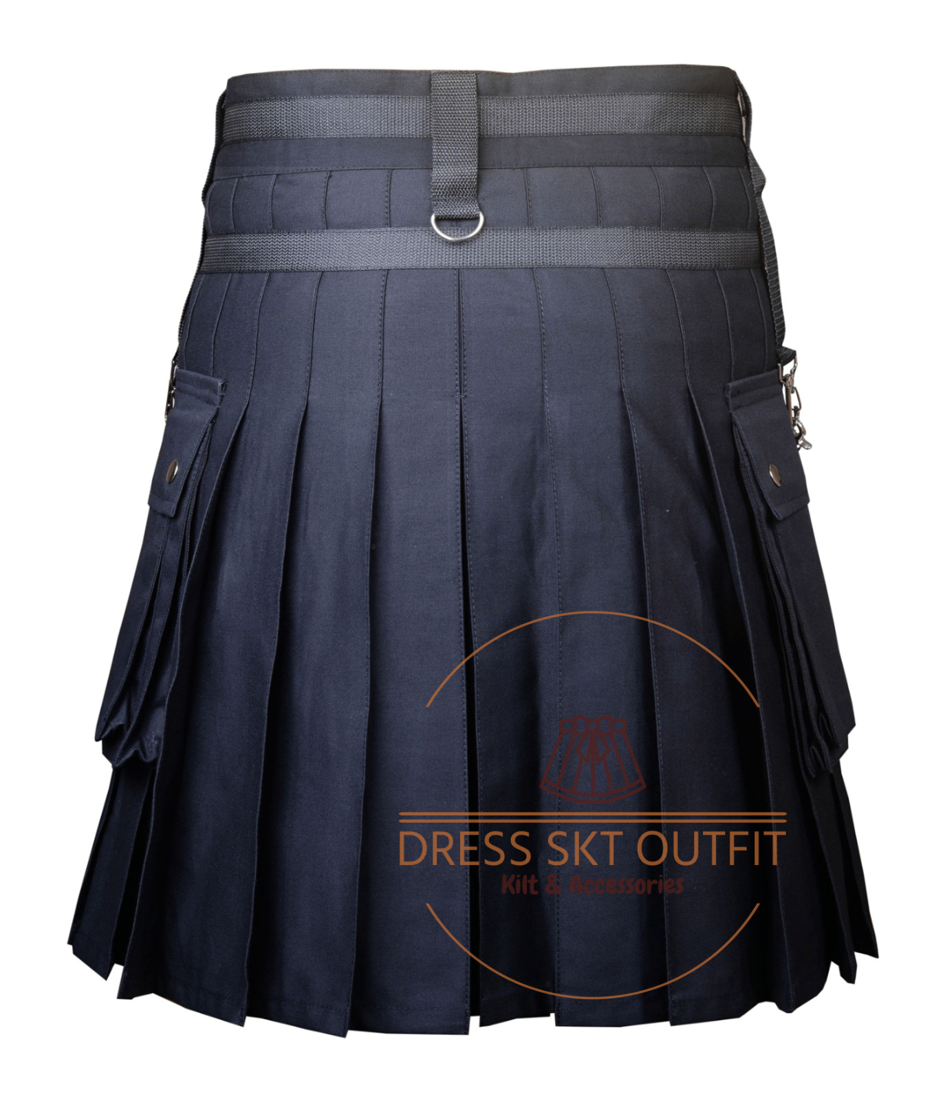 Men’s Scottish Black Cotton Utility Fashion Kilt Punk Goth Hybrid Cargo Kilt