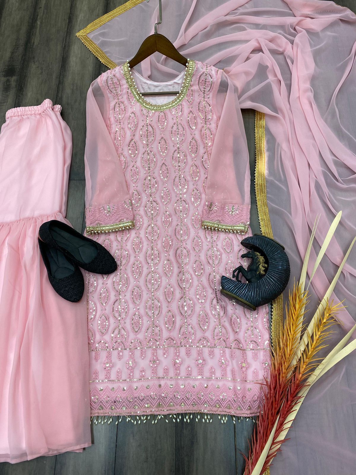 Full Stitched Georgette Beautiful Function Style Top Sharara With Dupatta EB-R
