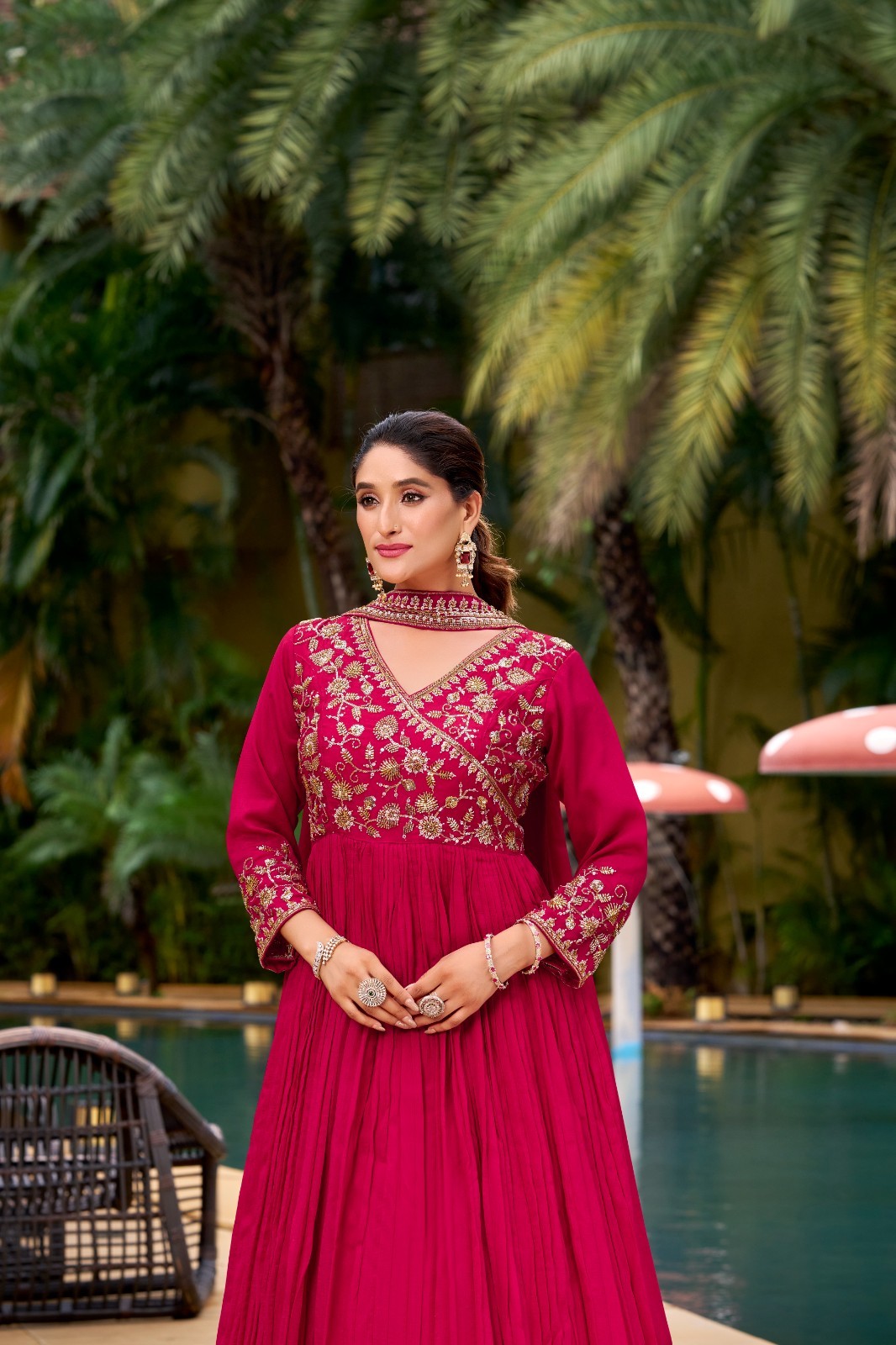 DESIGNER FLOOR-LENGTH ANARKALI GOWN – BEADS & SEQUENCE WORK