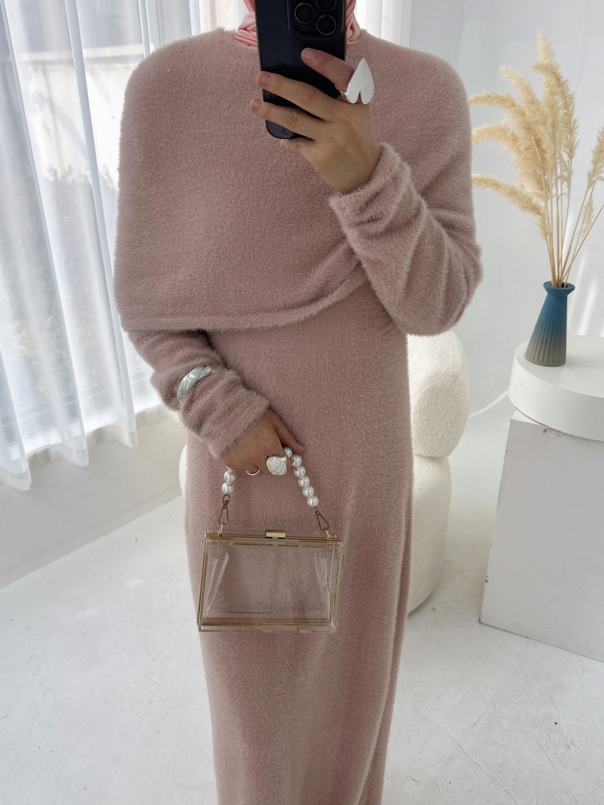 Regular Fit Soft Women Abaya With Belt Fashion Solid Color Sweater Wrap Kaftan