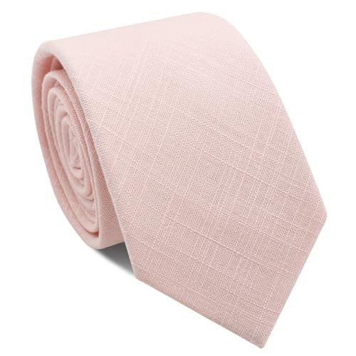 Skinny Ties for Men,Cotton Linen Neck Tie for Daily Dress,Weddings, Pale Pink