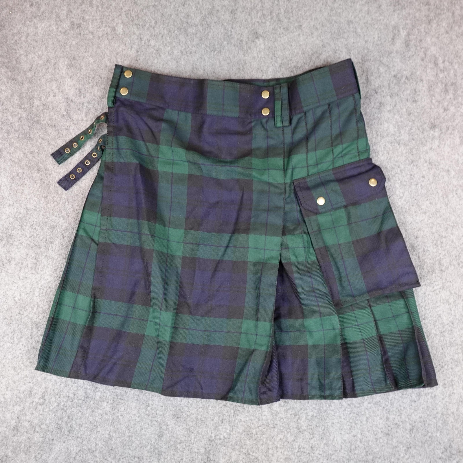 Tactical Kilt Mens 38 Green Black Tartan Plaid Utility Cargo Highland Games