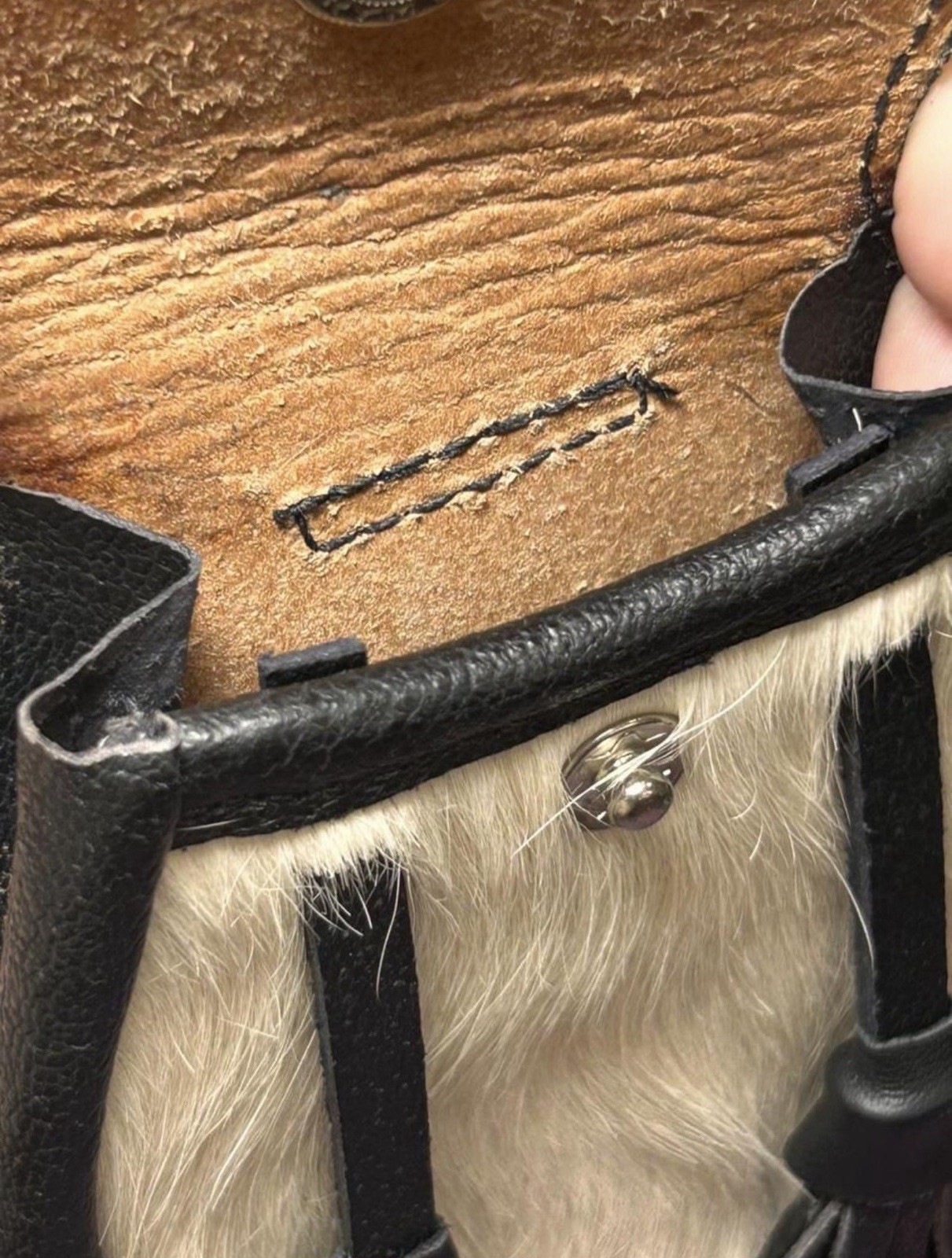 Rare Vintage Scottish Leather & Fur Boys Sporran Kilt Pouch Belt Tassel White