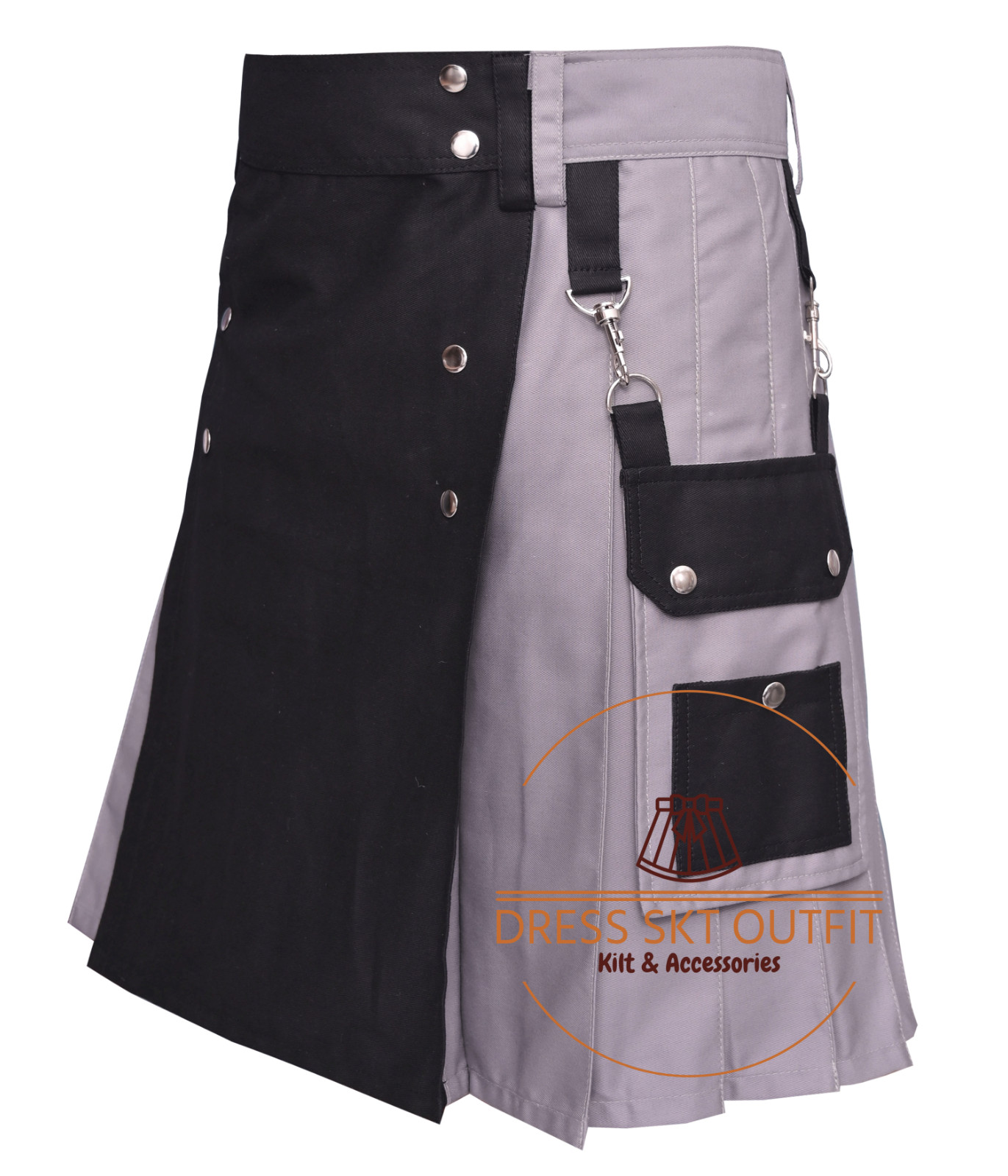 Scottish Black With Gray Cotton Hybrid Utility Kilt For Men – Cargo Pocket Kilt