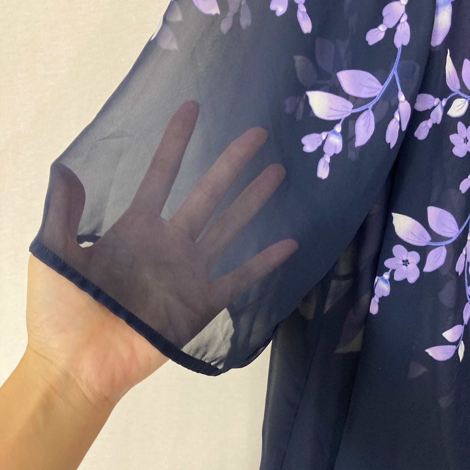 Susan Graver Kimono sz XL Blue Purple Floral Sheer Chiffon Vacation Soft Flowy