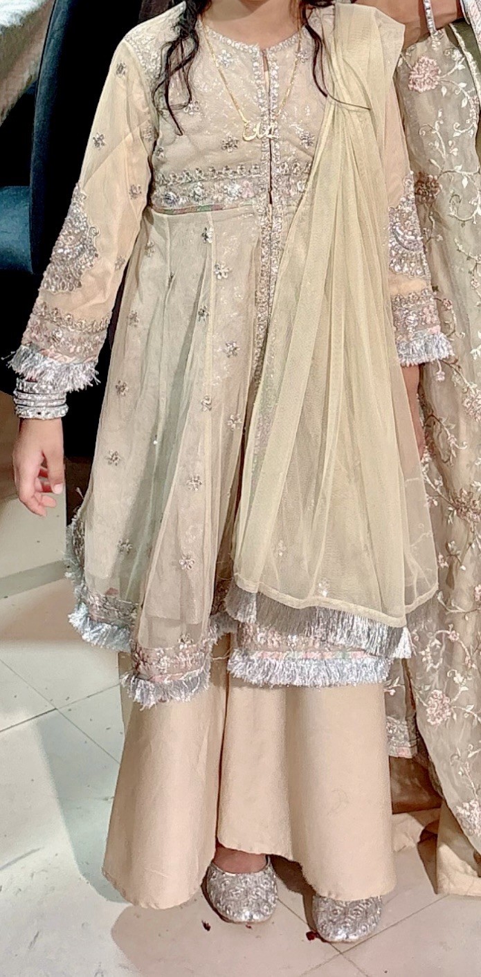 Maria B Kids Coffee 3PC Suit Girls 4-6 Pakistani Designer Eid Party Dress