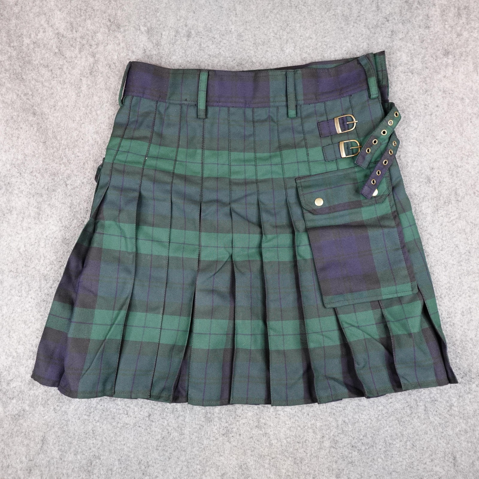 Tactical Kilt Mens 38 Green Black Tartan Plaid Utility Cargo Highland Games