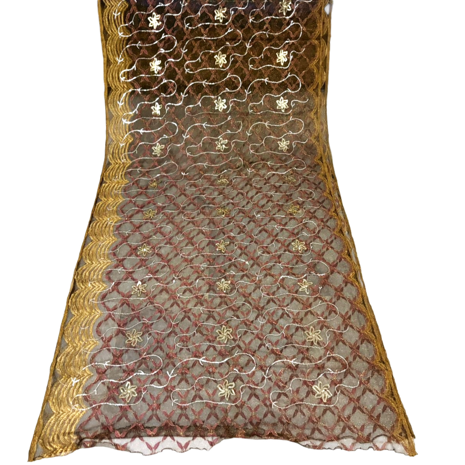 Indian Vintage Saree Women Wrap Dress Brown Sewing Sari Net Craft Fabric Used