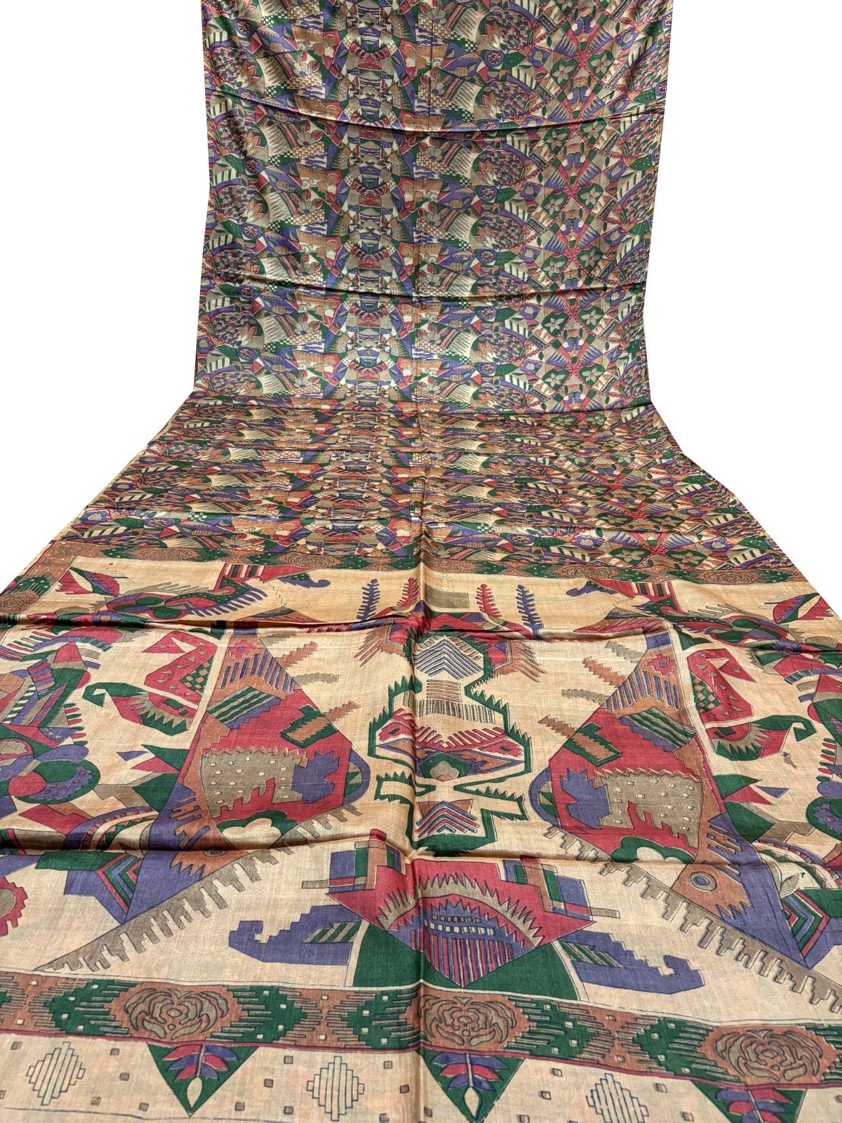 Vintage Tussar Silk Saree, Upcycled Printed Tussah Silk DIY Craft Fabric TS1037