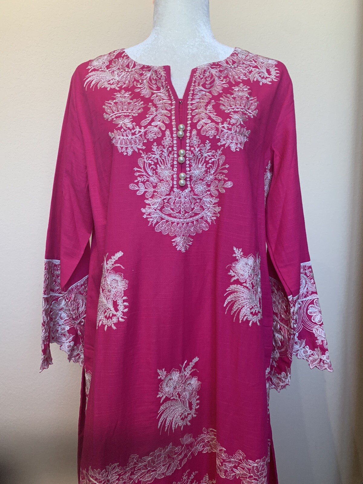 NWT Khaadi Pret Kameez Khaddar Pink Sz 12 Fully embroidered