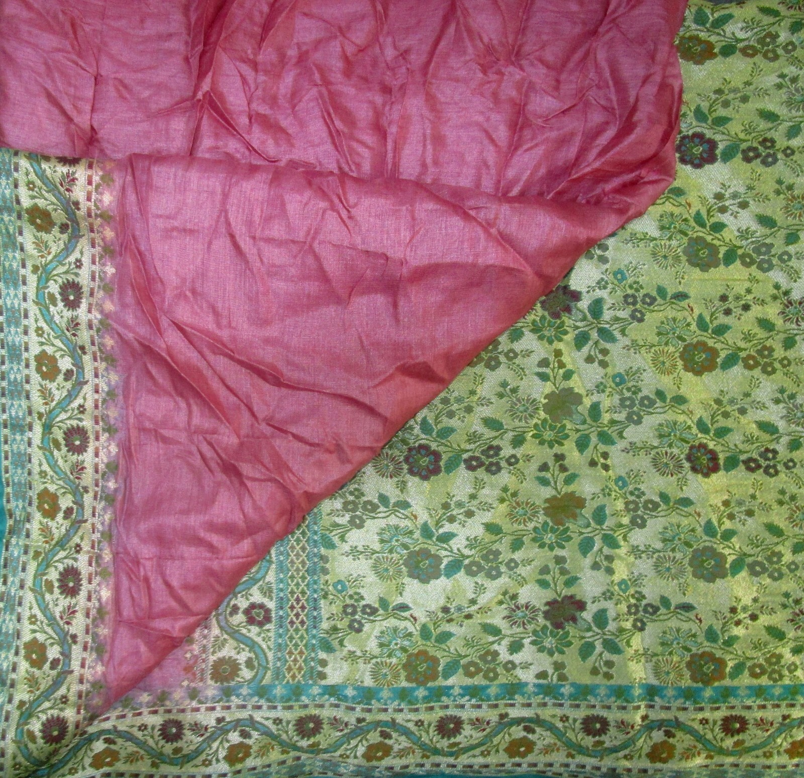 BVH WEARABLE PURE SILK Vintage Sari 5yds 21SEP3104 X10 E740 Wine Pista #ABCKB